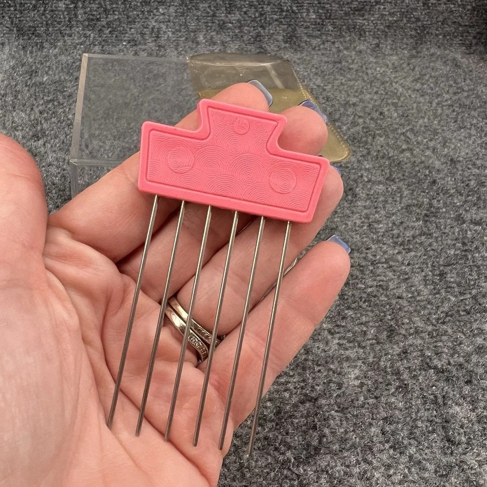 Vintage Goody Hair Pick Comb Tease Lift Metal Purse Travel Pink 3.5